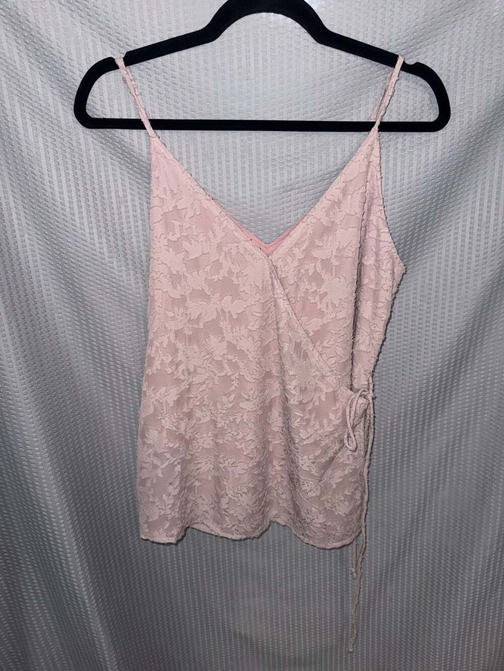Allie Rose Blush Pink Jacquard Floral Side-Tie Wrap Cami Top